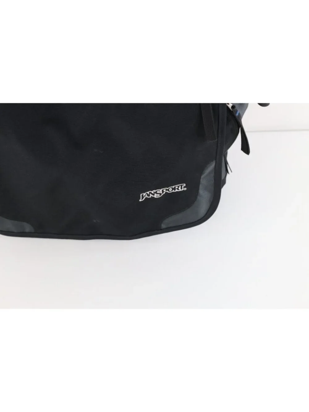 Vintage JanSport Spell Out Crossbody Messenger Bag Carry On Flap Black Nylon